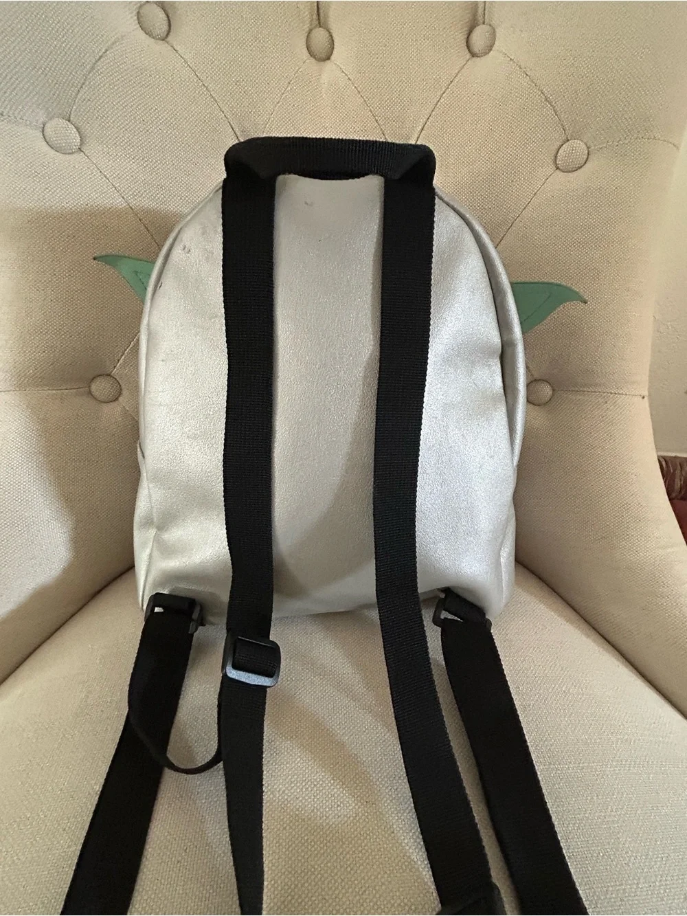 Star Wars Silver Backpack with Mint Green Grogu Face and Pink Ear Accents